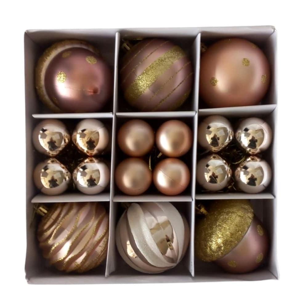 TrademarktΧριστουγεννιaτικες Μπaλες Σετ Rose Gold Χρυσeς Ματ Γυαλιστερeς Glitter Σχeδια 4-8Cm 30Τμχpapell.gr