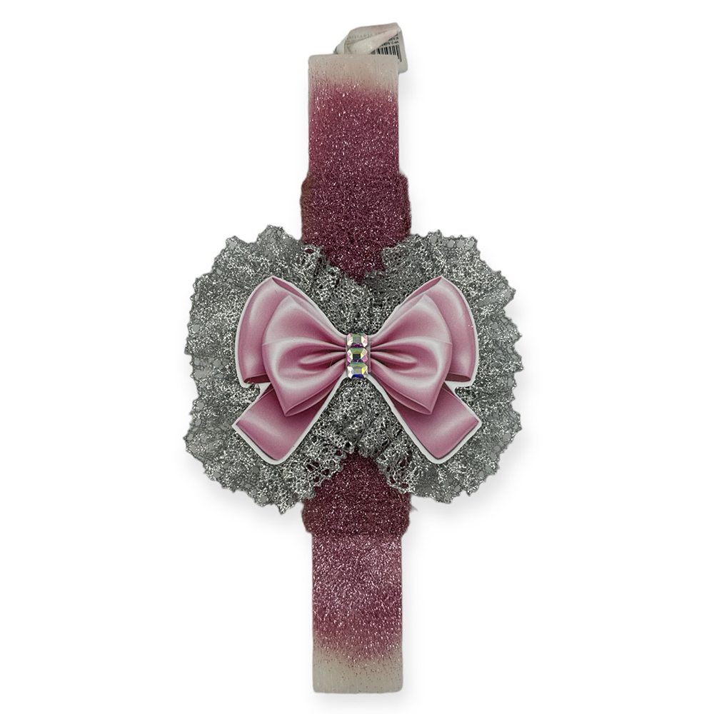 papell.grΛαμπάδα χειροποίητη πλακέ αρωματική φιόγκος με στρας 26 εκpapell.gr