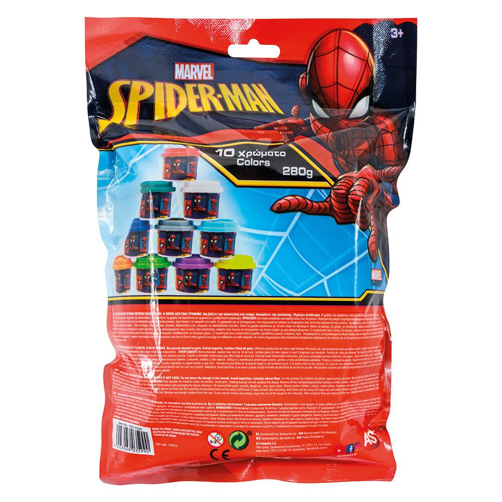As Πλαστελινη Marvel Spiderman Σακουλακι Με 10 Βαζακια Και Καπακια Καλουπακια 280Gr