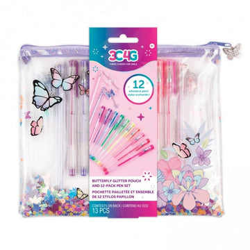 Make It Real 3C4G Butterfly Glitter Pouch And 12Pk Pen Set