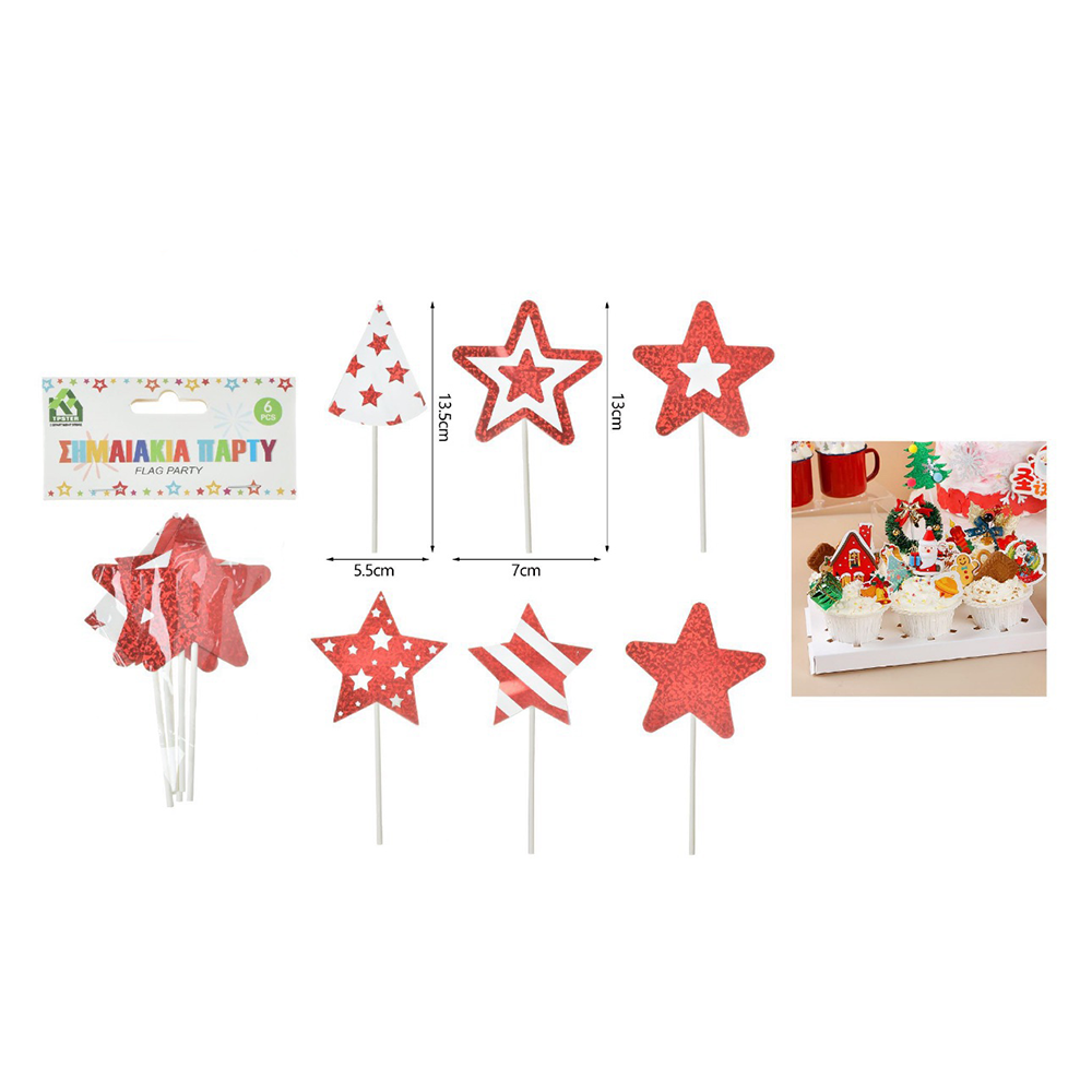 OEMΔιακοσμητικά Σημαιάκια για Τούρτα Αστεράκια 13,5χ5,5 εκ 6 τμχpapell.gr