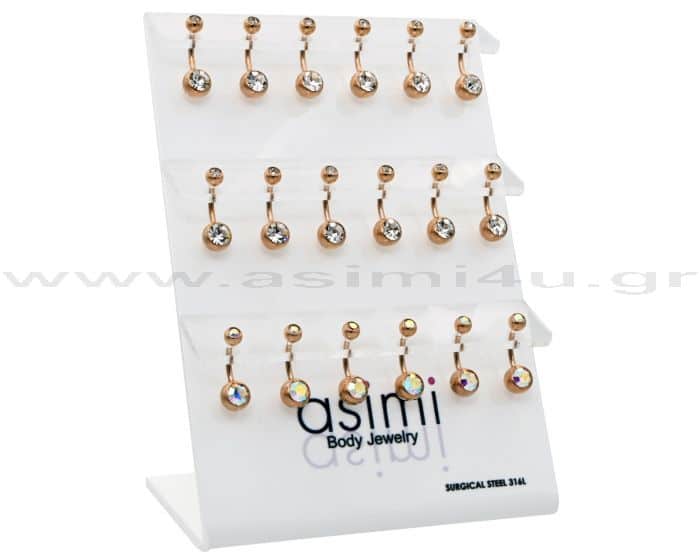 Σκουλαρικι Αφαλου Επιχρυσο 2 Πετρες Λευκες