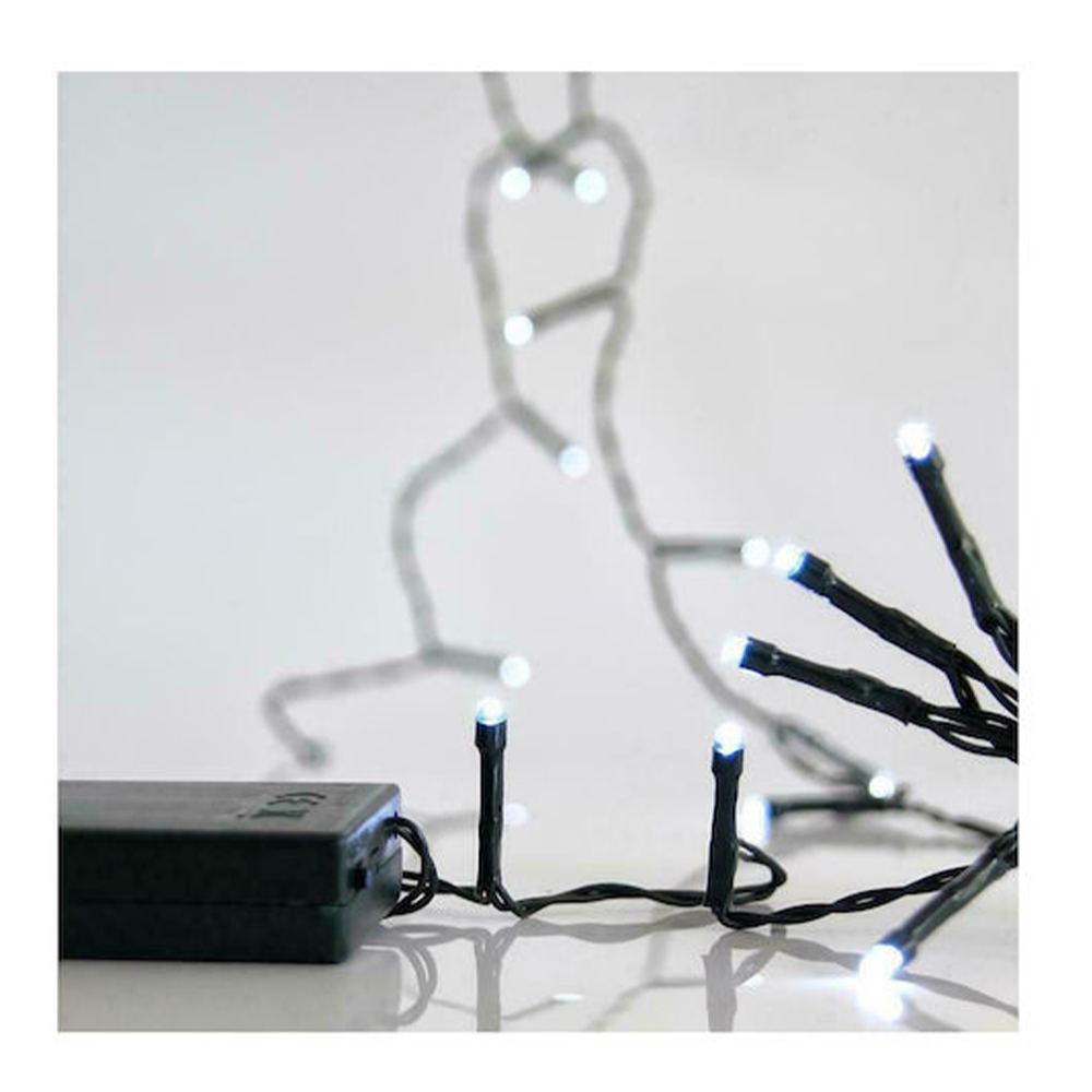 20 Λαμπάκια LED Μπαταρίας Ψυχρό Λευκό Πράσινο Καλώδιο 2 Μέτρα