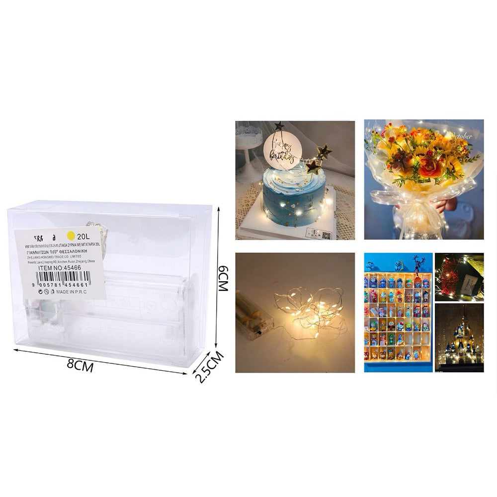 20 Λαμπάκια LED σε Σύρμα με Μπαταρία – Θερμό Λευκό Φως