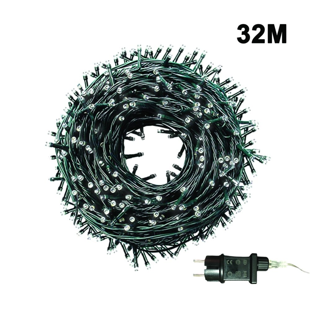 Trademarkt500 Λαμπάκια LED Με Μετασχηματιστή Ψυχρό Λευκό Σταθερό Φως 32m Πράσινο Καλώδιοpapell.gr