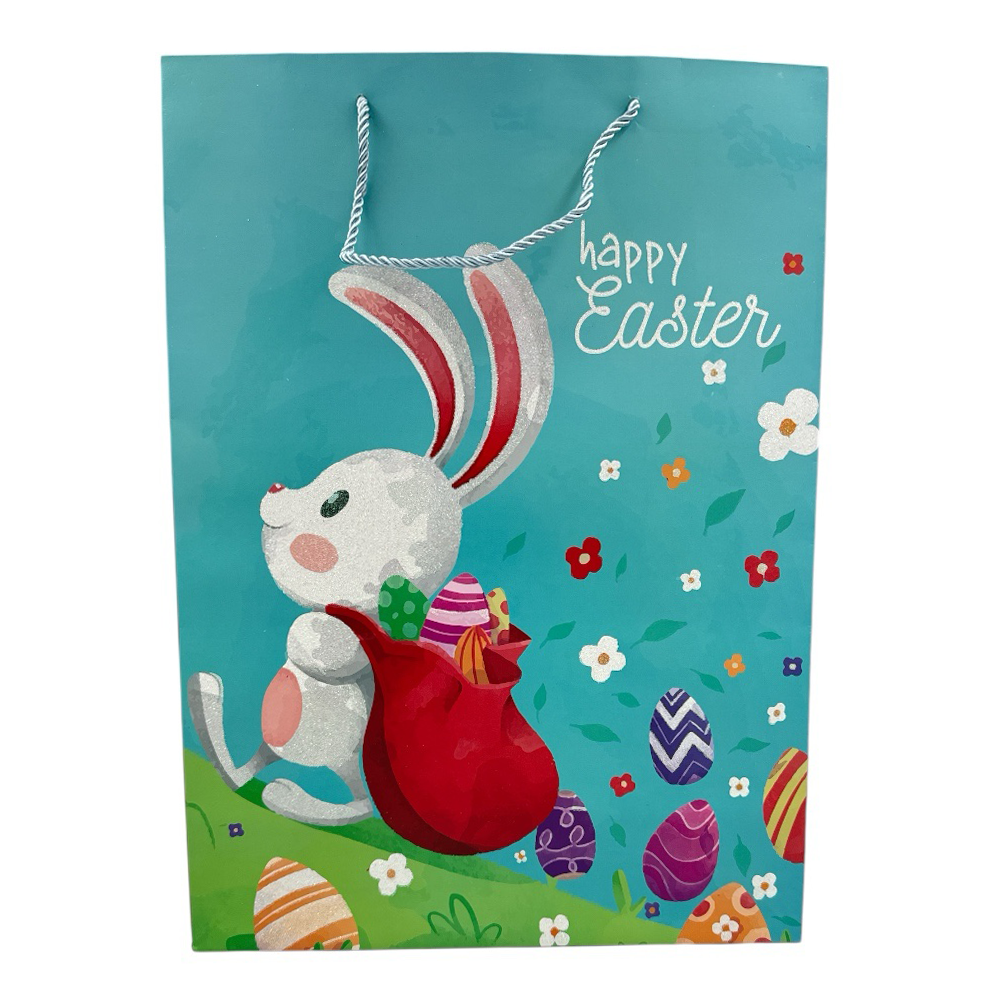 Χάρτινη σακούλα δώρου Happy Easter Glitter 4 σχέδια 41,50χ30χ12 εκ
