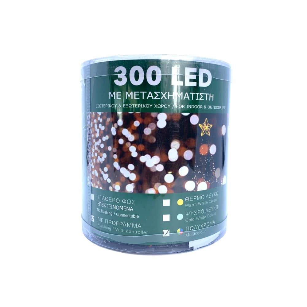 Trademarkt300 Λαμπάκια LED Με Μετασχηματιστή Πολύχρωμα Με Πρόγραμμα Πράσινο Καλώδιο 24mpapell.gr