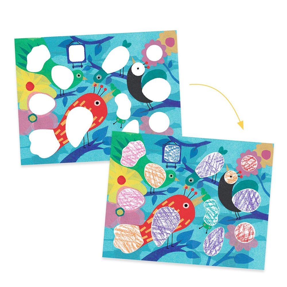 Djeco Ζωγραφιζω Με Στενσιλ Και Κηρομπογιες "Πουλια"