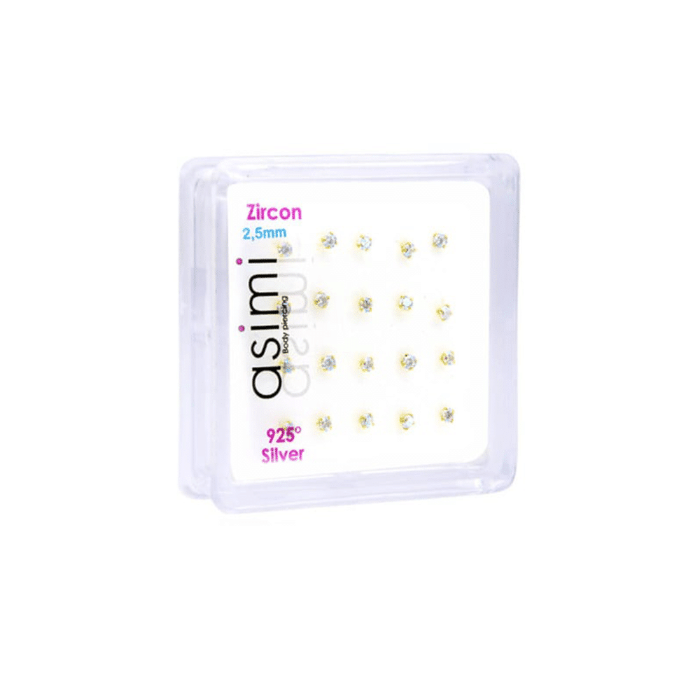 AsimiΑσημενιο Σκουλαρικι Μυτης Επιχρυσο 2.5Mm Με Ιριδιζον Ζιργκονpapell.gr