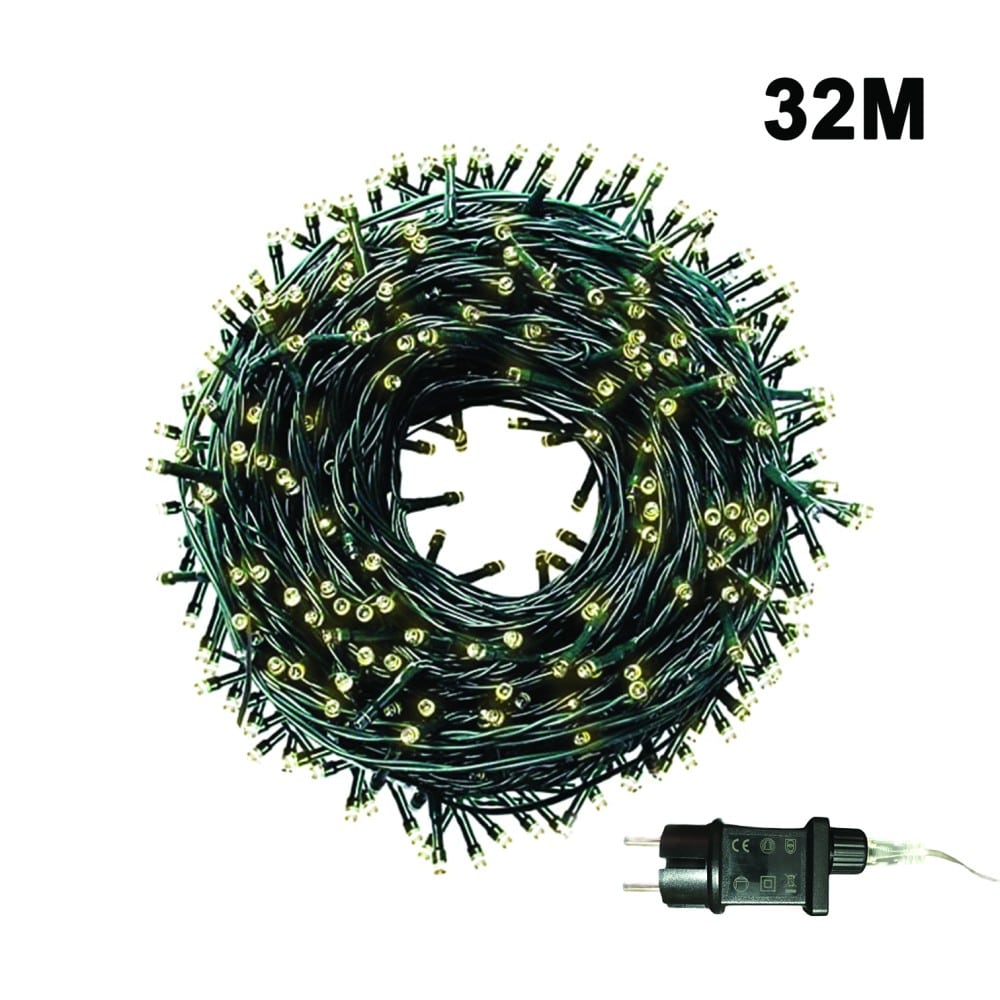 Trademarkt500 Λαμπάκια Led Με Μετασχηματιστή Θερμό Λευκό Με Πρόγραμμα 32m Πράσινο Καλώδιοpapell.gr