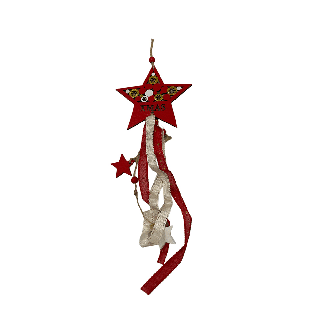 Ξυλινο Χριστουγεννιατικο Στολιδι Κρεμαστο Με Τσοχα &Amp; Glitter 40 Εκ