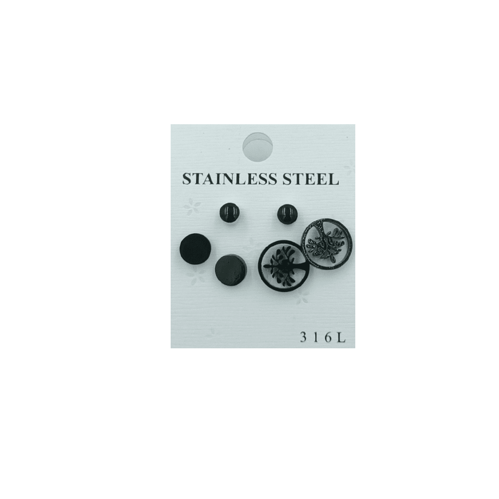 Σκουλαρικια Stainless Steel Μαυρα Δεντρο Ζωης Σε Κυκλο Και Κυκλοι 3 Ζευγη