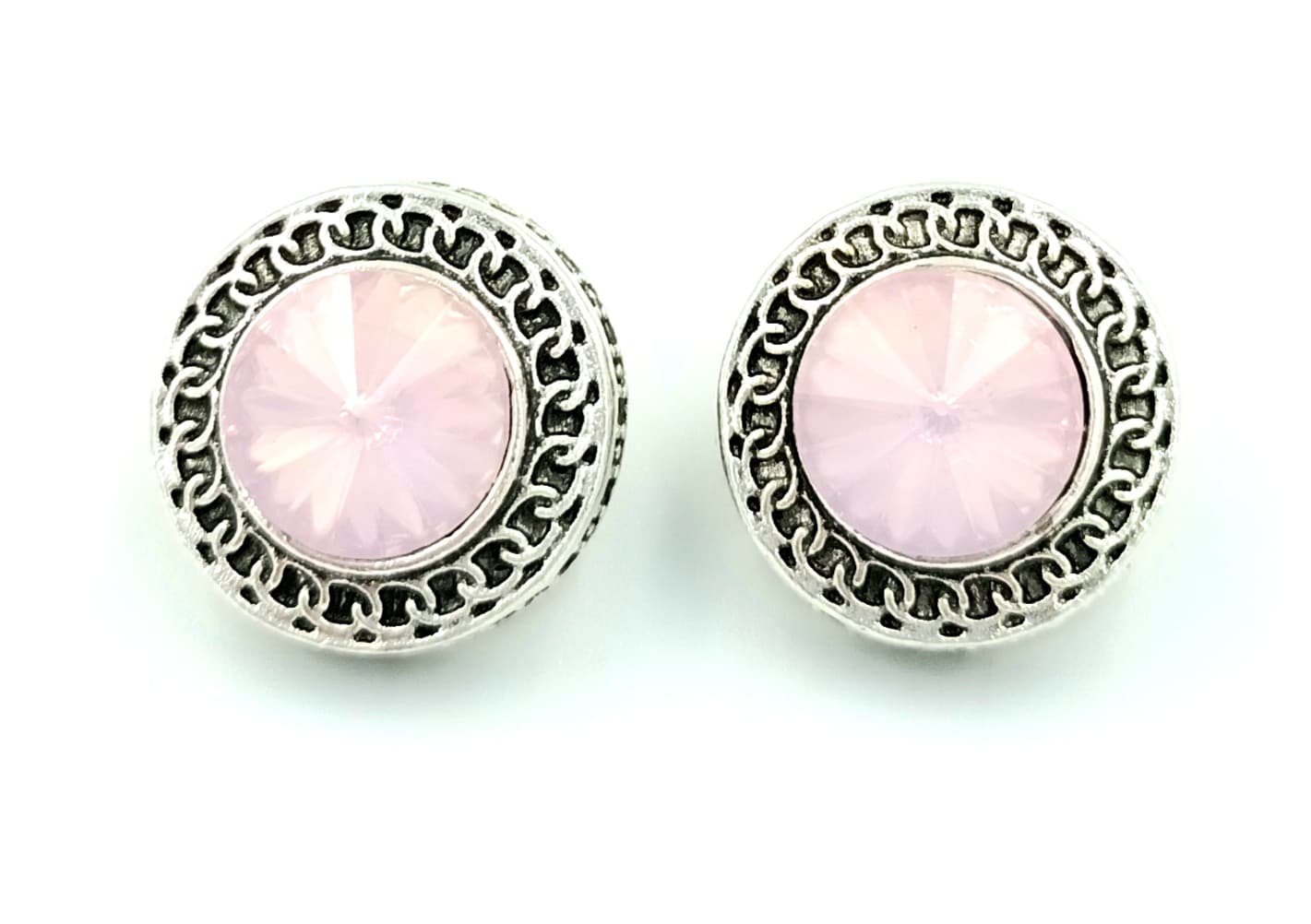 Σκουλαρικια Στρογγυλα Με Ασημι Περιγραμμα Και Μεγαλο Πετραδι Φ2Cm