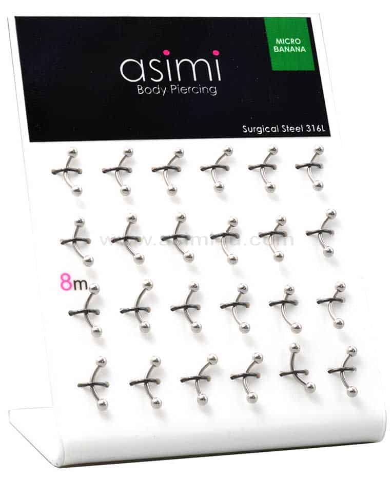 ASIMIΣκουλαρικι Micro Banana 8Mm Με Μπιλιες Surgical Steel 316Lpapell.gr