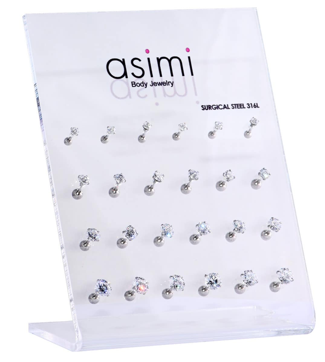 Surgical Steel 316Ltragus With Clear Zircon 3-4-5-6 Mm