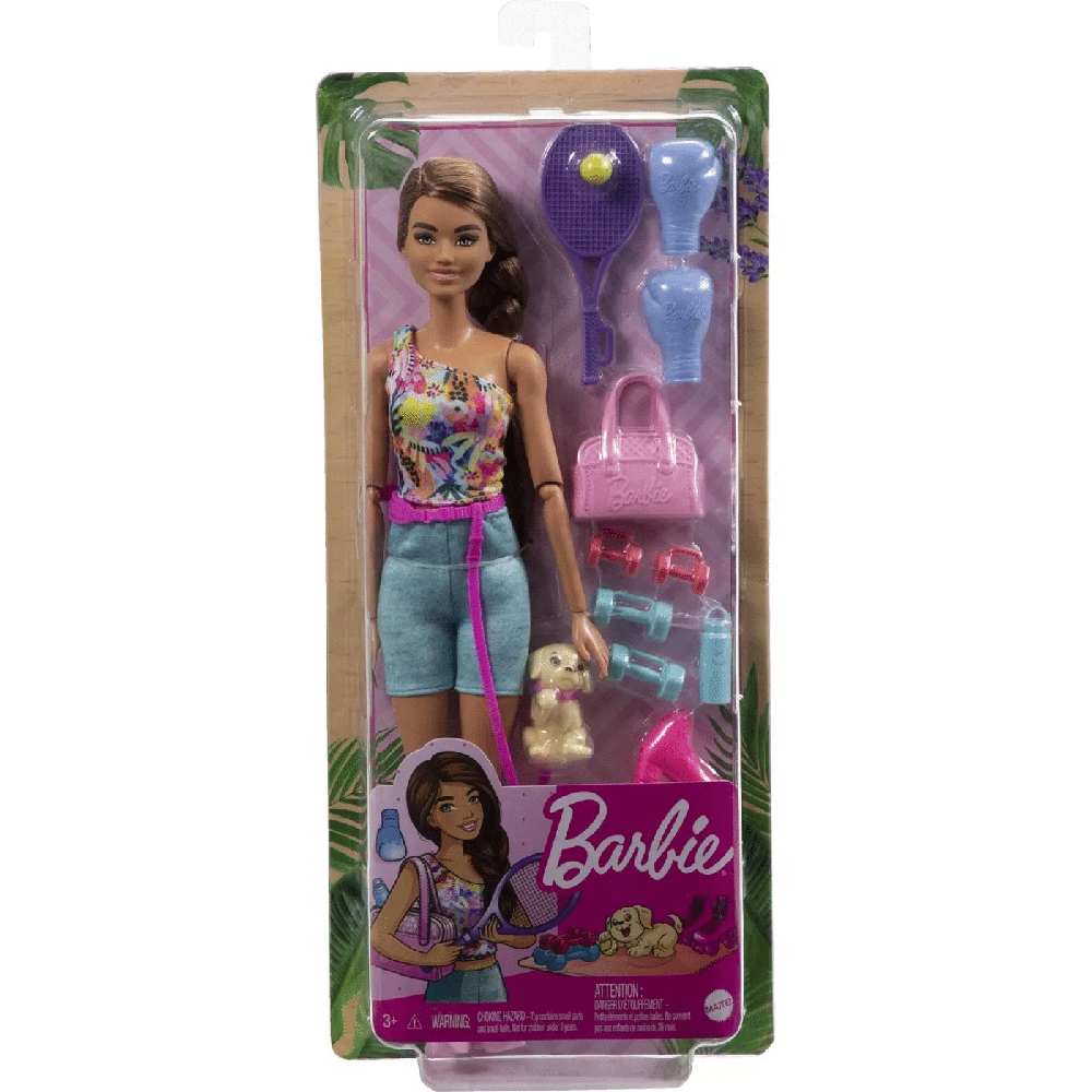 Barbie Wellness Ημερα Ομορφιας Brunnete Doll With Tennis Racket