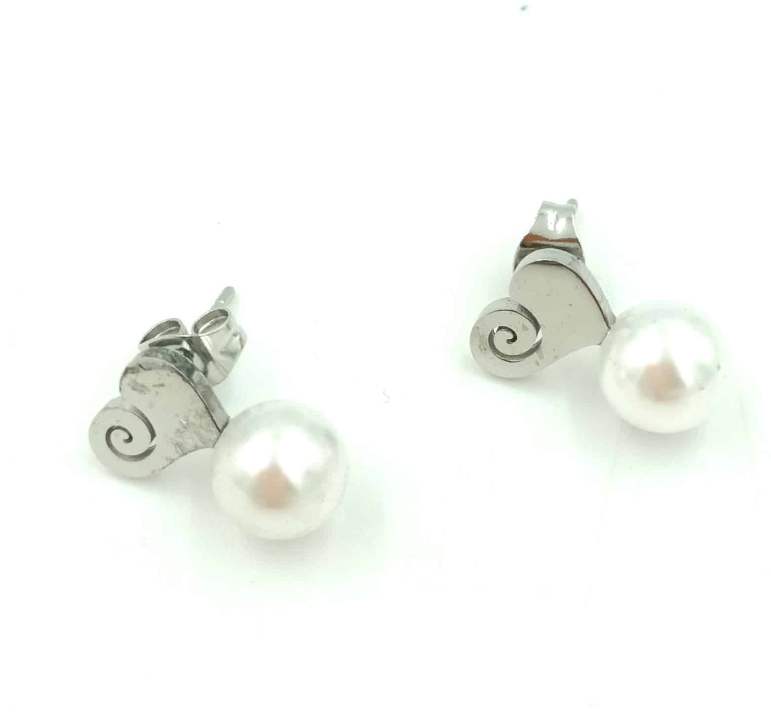 Σκουλαρικια Stainless Steel Καρδιες Με Περλες Χρυσο- Ασημι