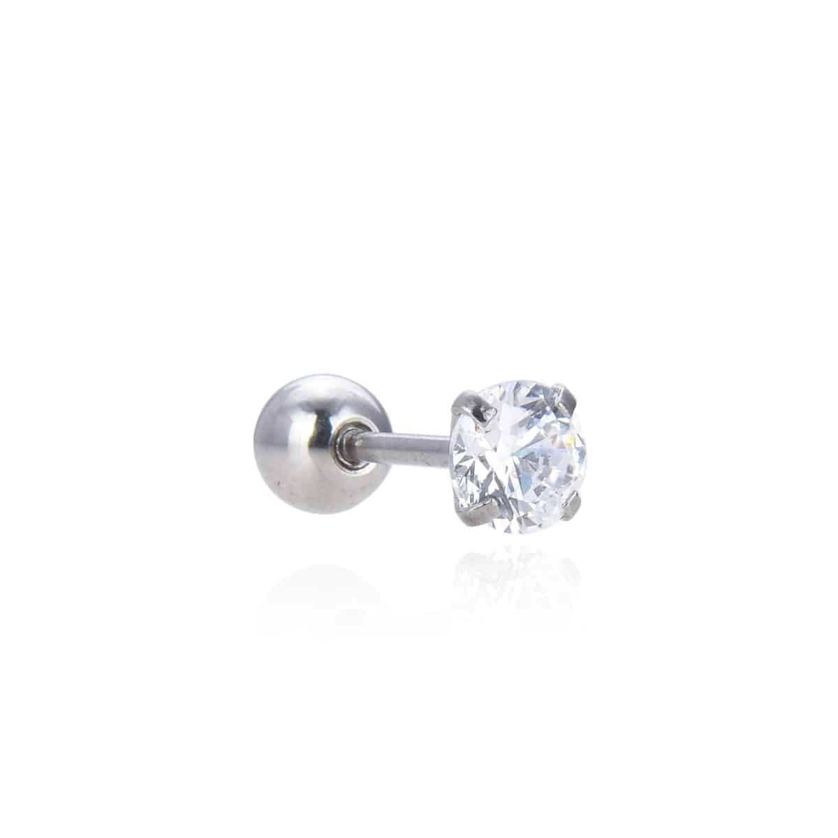 Surgical Steel 316Ltragus With Clear Zircon 3-4-5-6 Mm