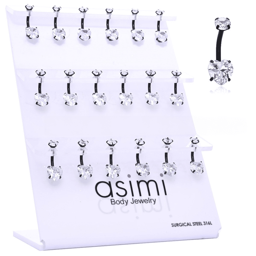 AsimiΣκουλαρικι Αφαλου Μαυρο Με Καρδια Surgical Steelpapell.gr