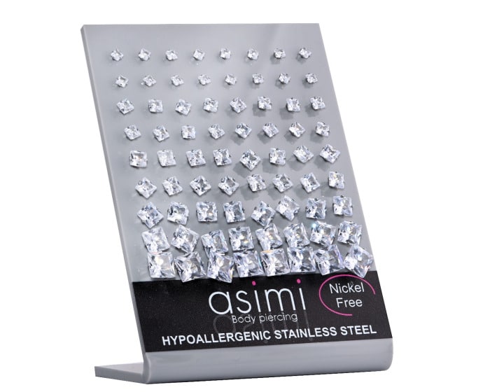 AsimiΣκουλαρικι Ατσαλινο Με Τετραγωνο Ζιρκον 316Lpapell.gr