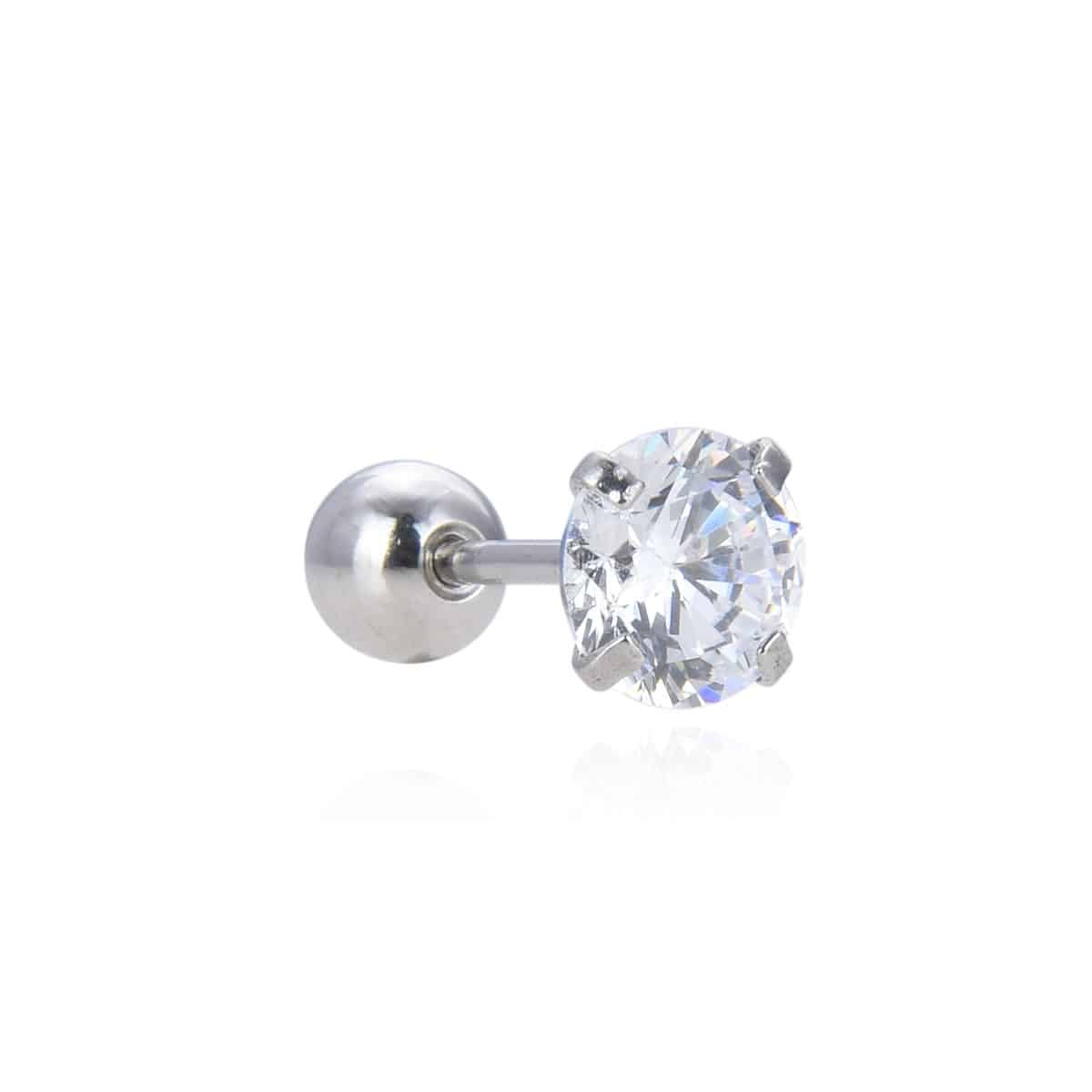 Surgical Steel 316Ltragus With Clear Zircon 3-4-5-6 Mm