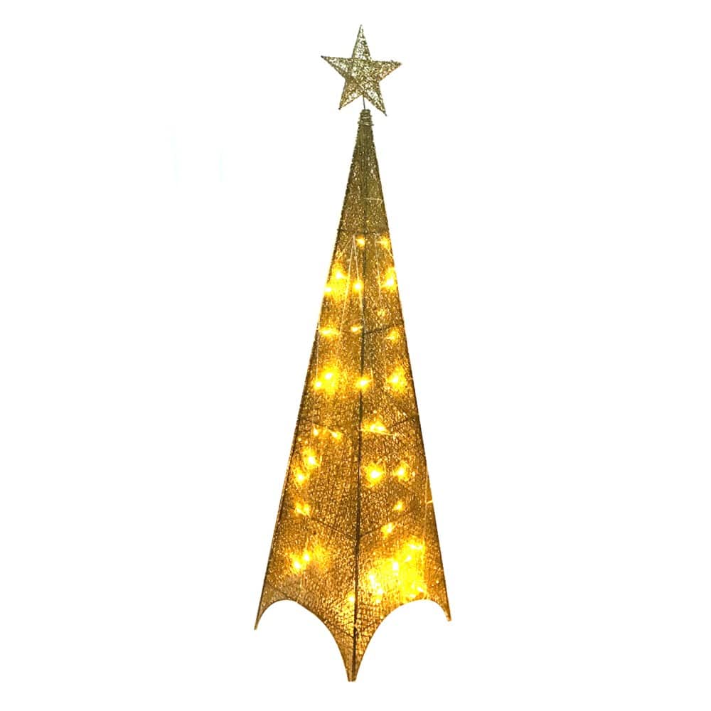 Χριστουγεννιατικο Φωτιζομενο Δεντρο Χρυσο Κορυφη Αστερι 1,30 Μ