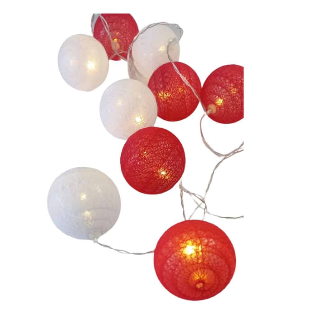 Χριστουγεννιατικα Διακοσμητικα Λαμπακια Led Μπαταριας Μπαλλες 6Εκ Κοκκινες - Λευκες Δαντελα