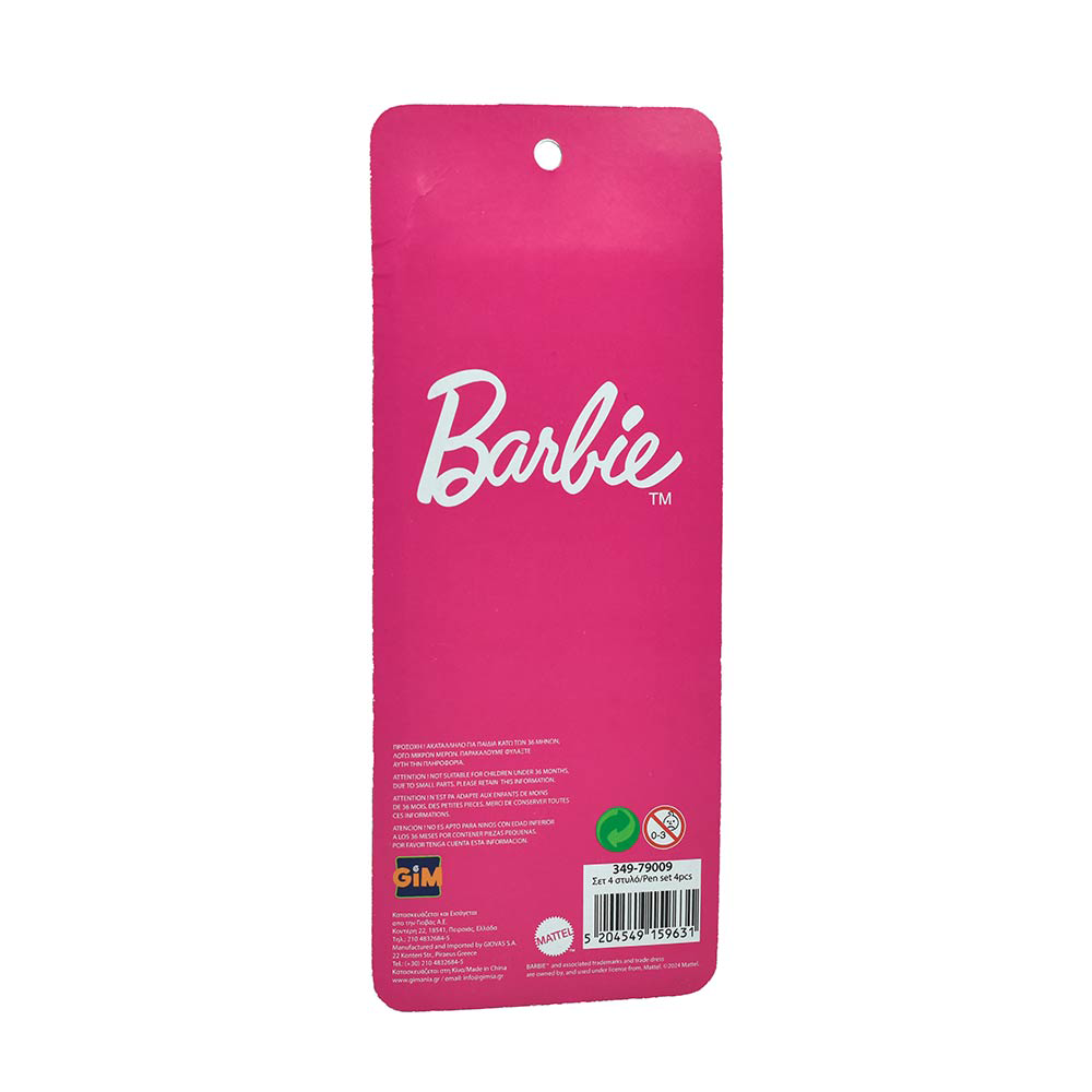 Gim Στυλό Barbie 4 Τεμάχια Μ8χΠ1χΥ20 εκ