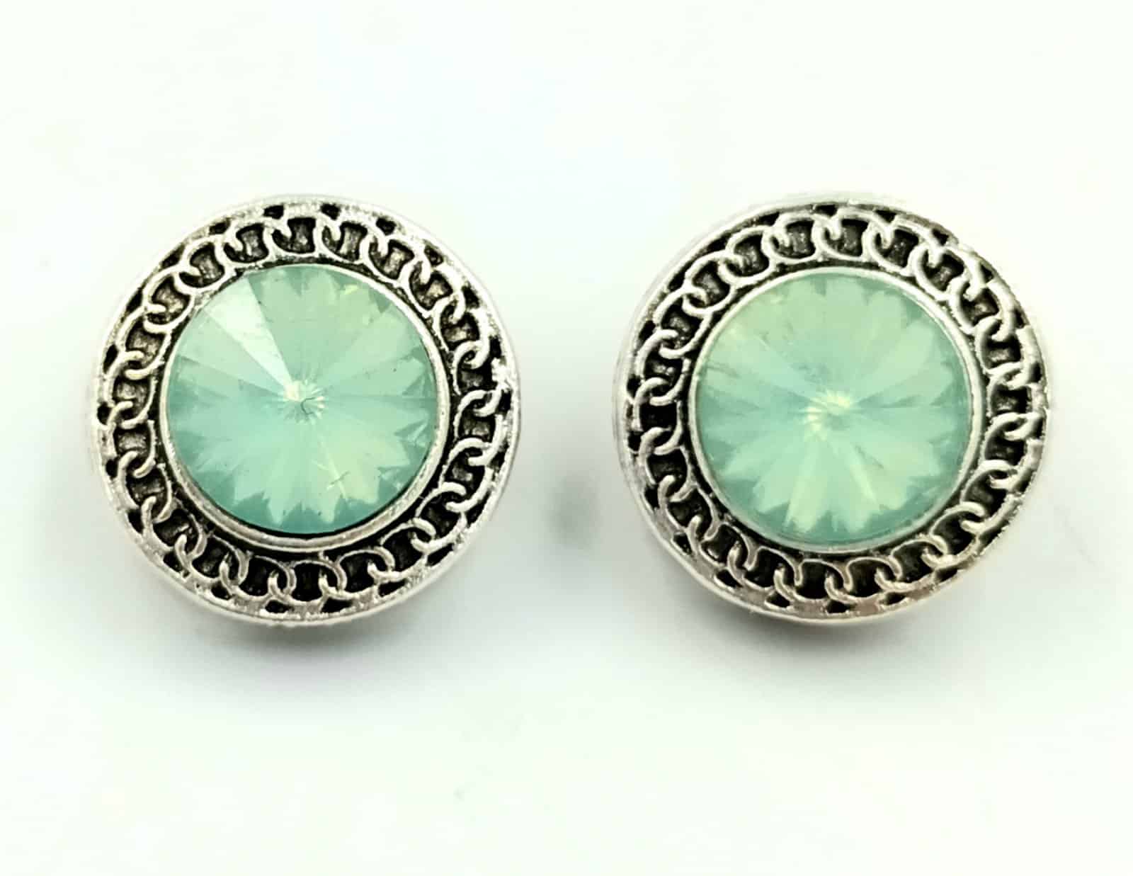 Σκουλαρικια Στρογγυλα Με Ασημι Περιγραμμα Και Μεγαλο Πετραδι Φ2Cm