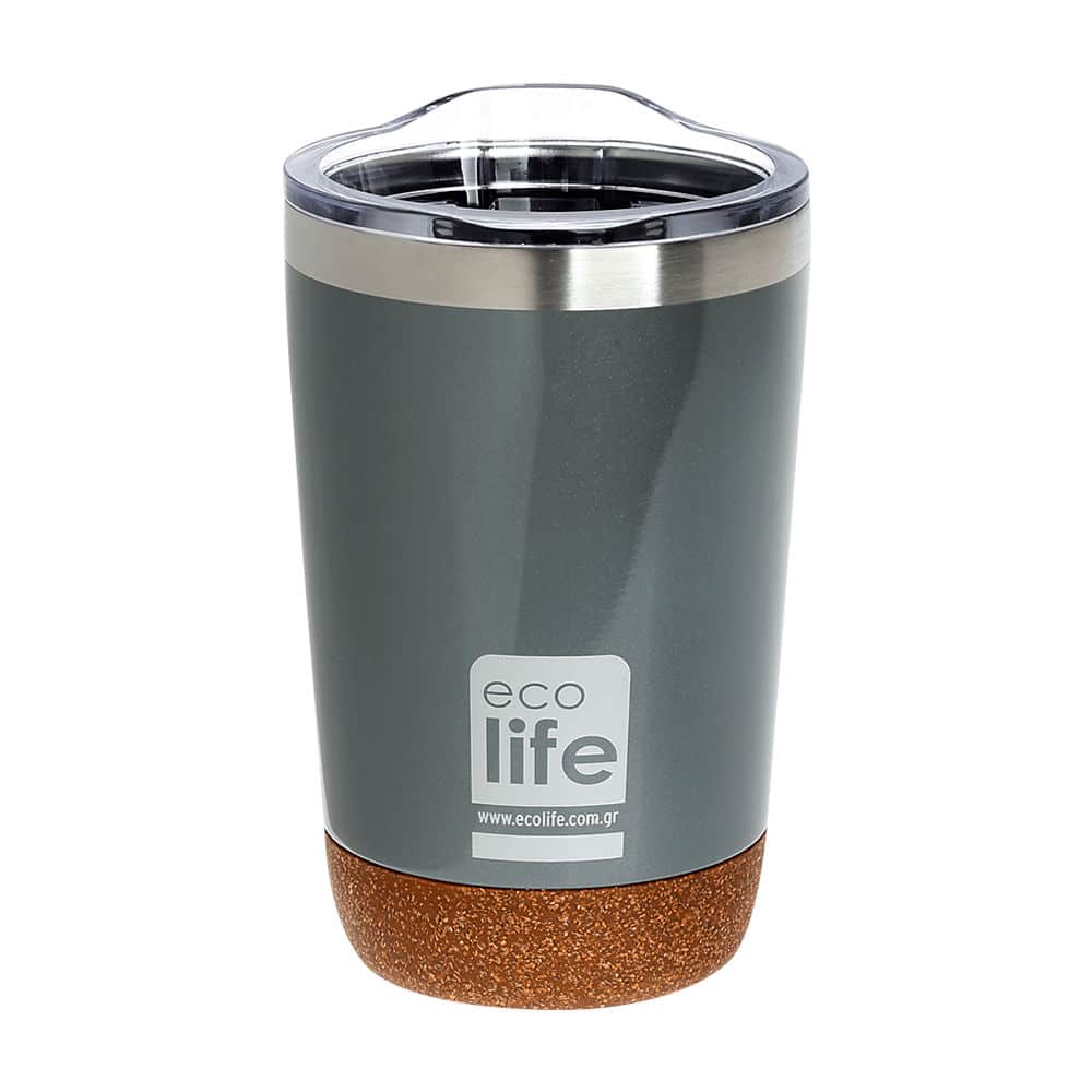 Ecolife Coffee Thermos Light Grey 370Ml Με Διαφανο Καπακι
