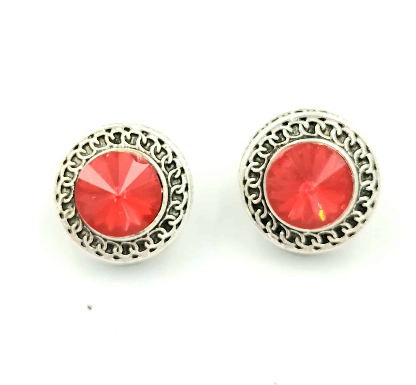 Σκουλαρικια Στρογγυλα Με Ασημι Περιγραμμα Και Μεγαλο Πετραδι Φ2Cm