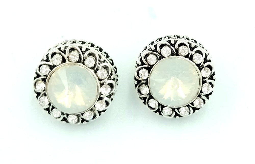 Σκουλαρικια Στρογγυλα Με Στρας Και Μεγαλο Πετραδι Φ2Cm