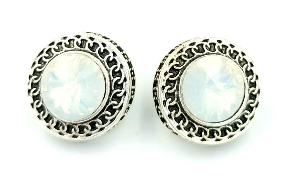 Σκουλαρικια Στρογγυλα Με Ασημι Περιγραμμα Και Μεγαλο Πετραδι Φ2Cm