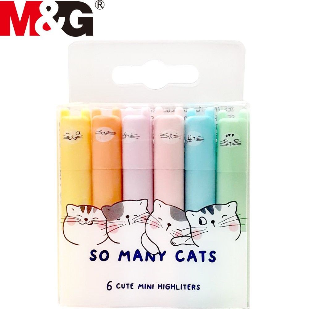 M&Amp;G Mini Highlighters So Many Cats Σετ 6Pcs Pastel