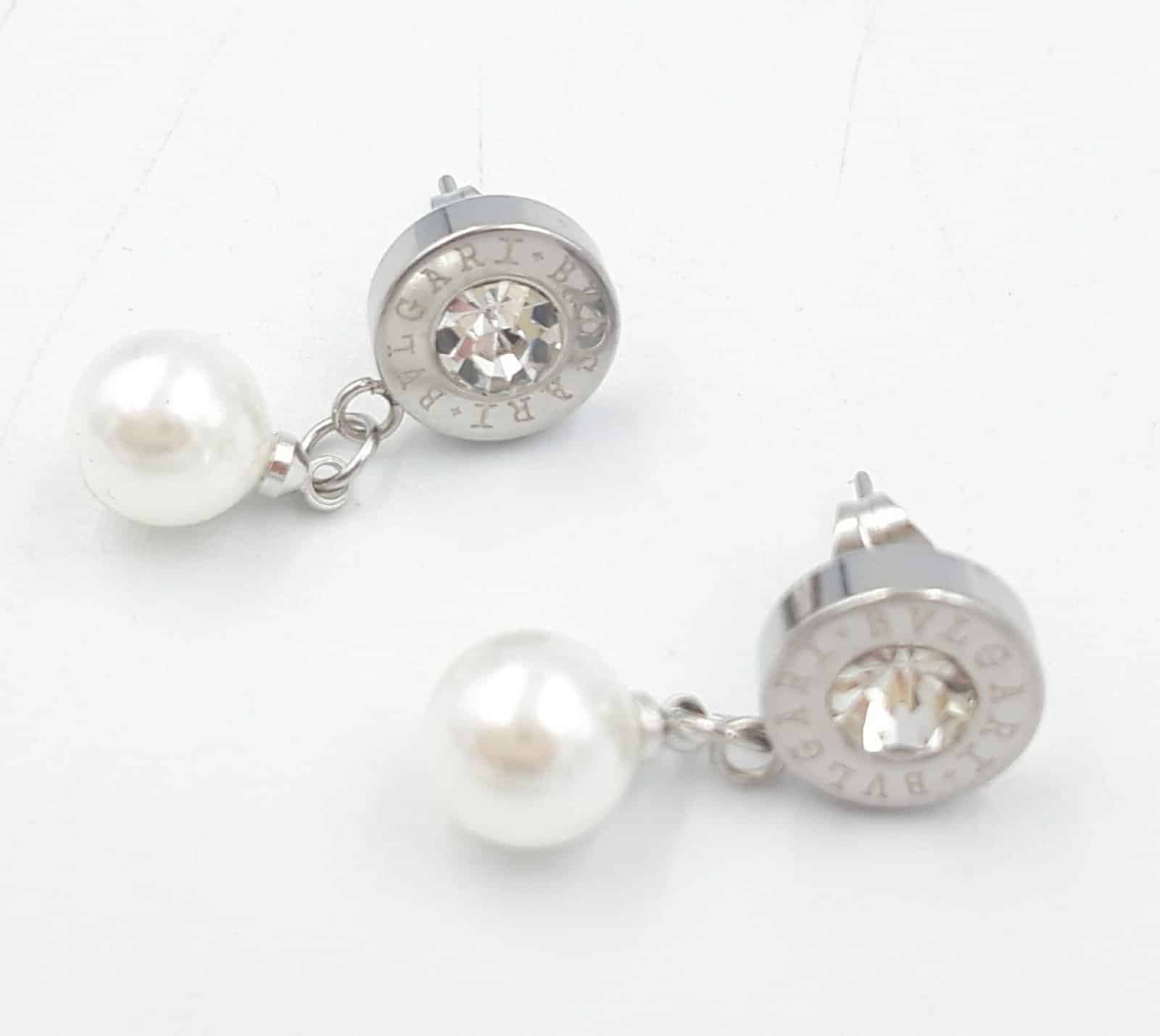 papell.grΣκουλαρικια Κρεμαστα Με Περλα Πετραδι Και Ατσαλινο Περιγραμμαpapell.gr