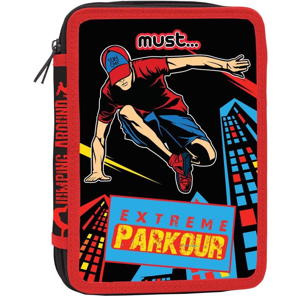 Must Σχολικη Κασετινα Διπλη Γεματη Extreme Parkour