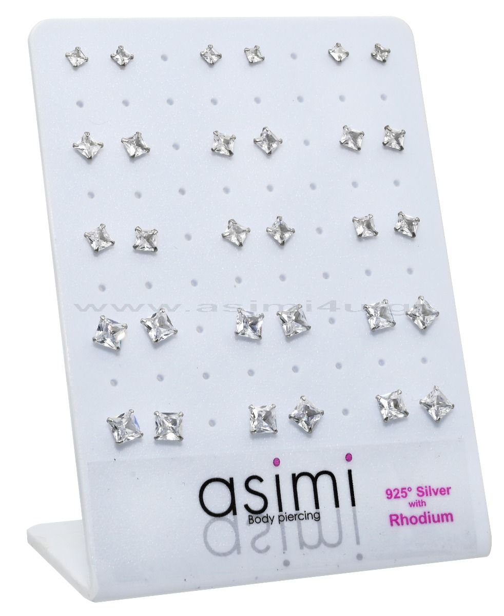 Ασημενιο Επιροδιωμενο Σκουλαρικι Τετραγωνο Ζιργκον 3-4-5Mm