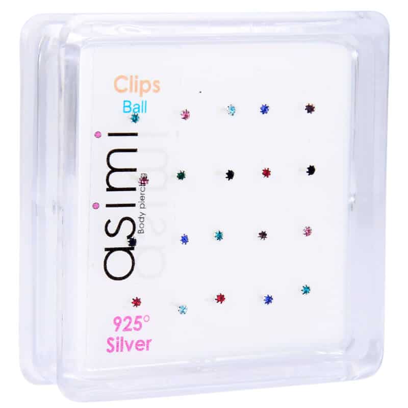 Ασημενιο Σκουλαρικι Μυτης 1,5Μμ Κολλητο Χρωμα Με Γατζακια &Amp; Μπιλια