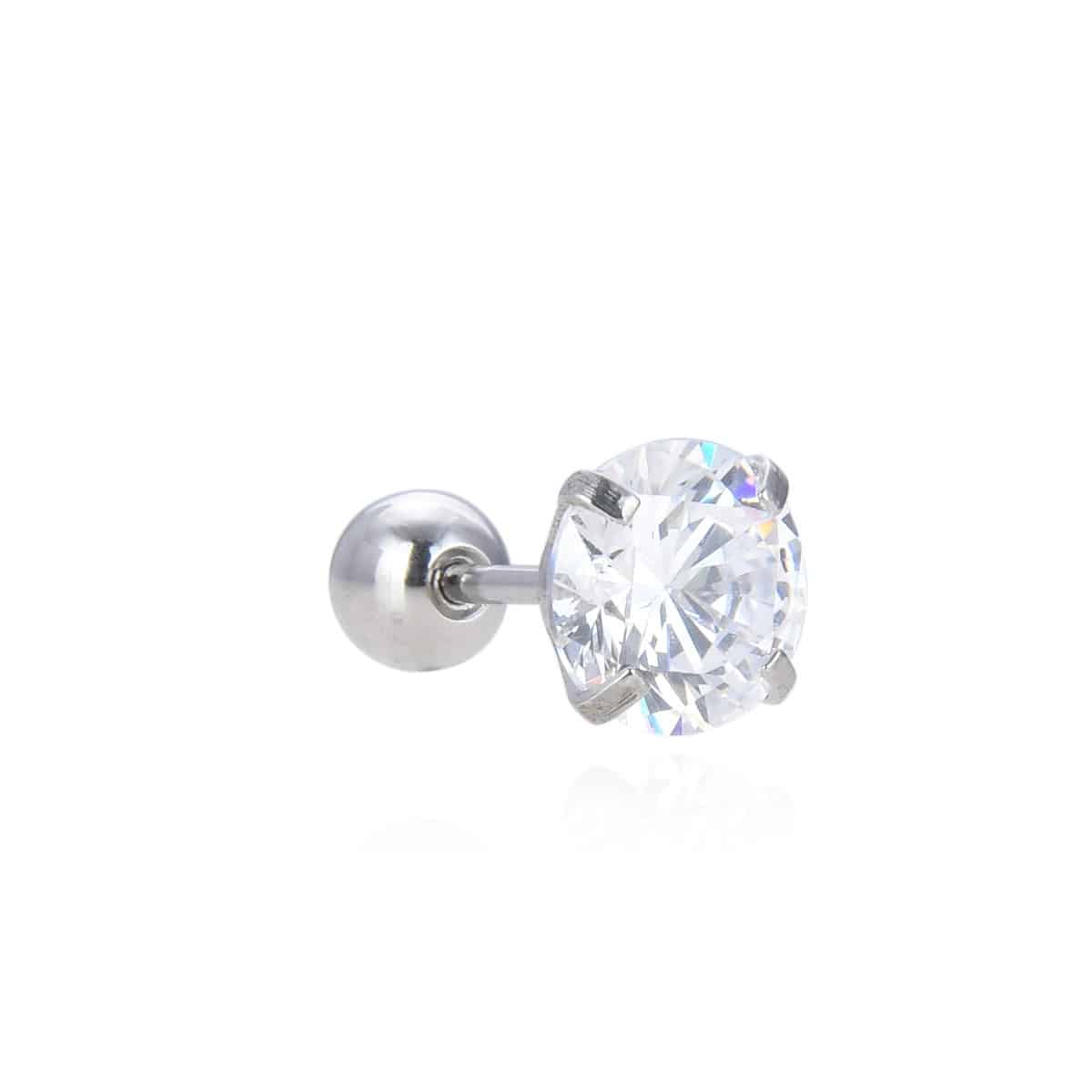 Surgical Steel 316Ltragus With Clear Zircon 3-4-5-6 Mm
