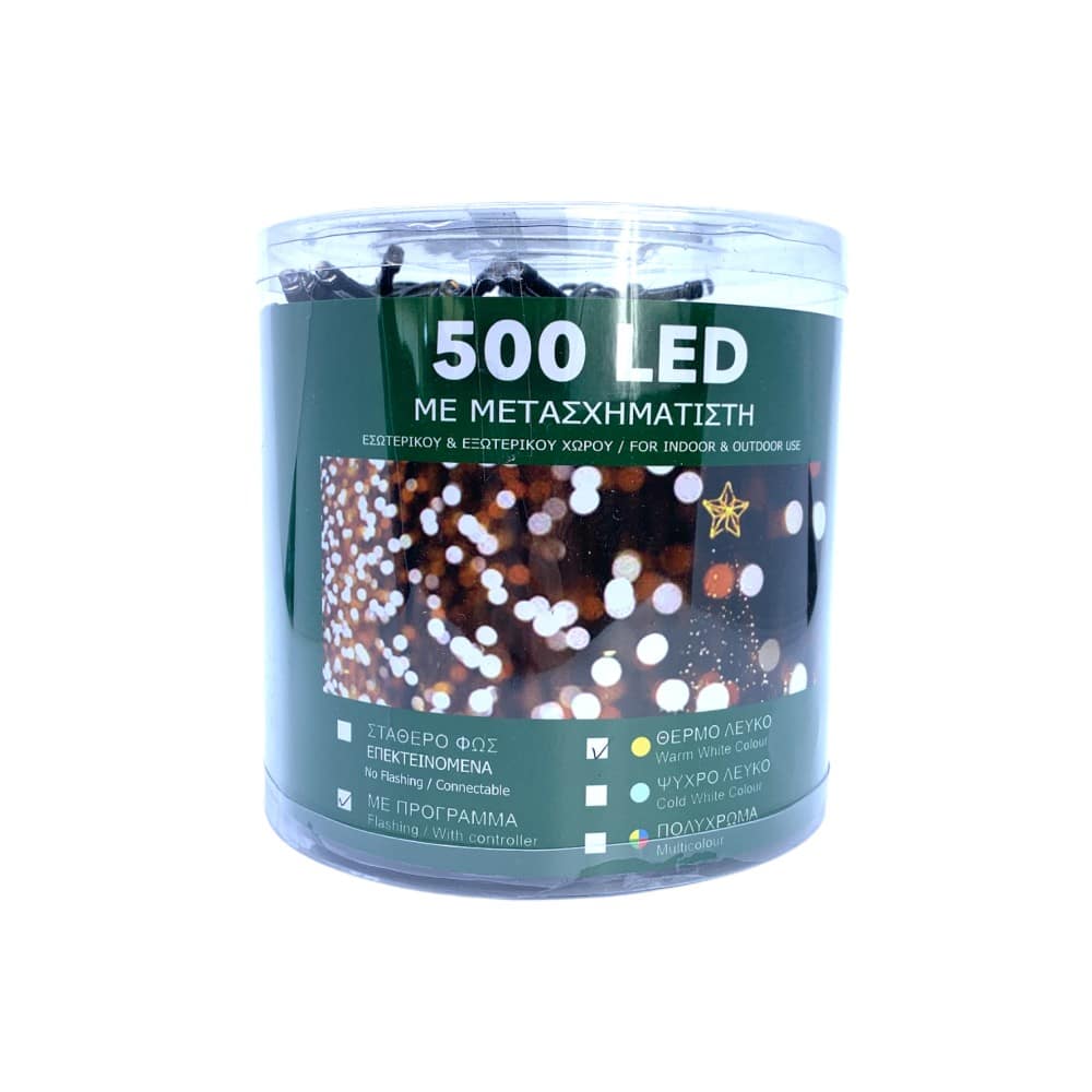 Trademarkt500 Λαμπάκια LED Με Μετασχηματιστή Ψυχρό Λευκό Σταθερό Φως 32m Πράσινο Καλώδιοpapell.gr