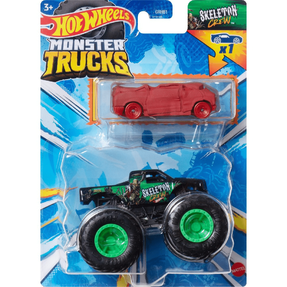Hot Wheels Οχημα Monster Truck Με Αυτοκινητο Skeleton Crew