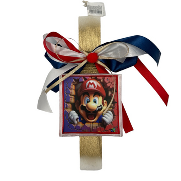 Λαμπάδα χειροποίητη πλασκέ αρωματική Super Mario καδράκι 26 εκ