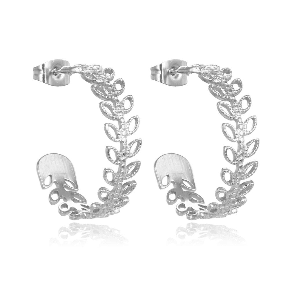 Σκουλαρικια Ατσαλινα Κρικος Φυλλα 20Μμ Stainlless Steel 316L