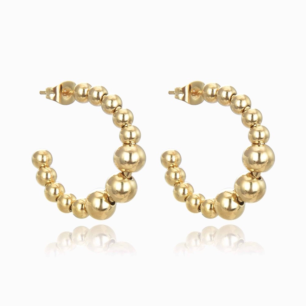 Σκουλαρικια Επιχρυσα Ατσαλινα Κρικοι Με Μπιλιες