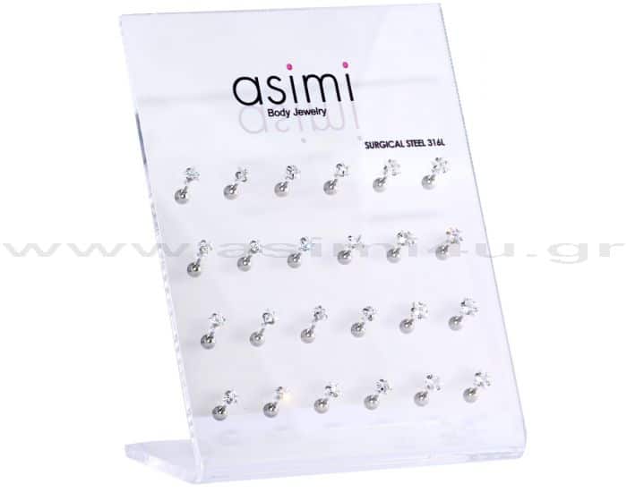 Σκουλαρικι Surgical Steel 316L Tragus Με Τριγωνο- Καρδια-Καρε Ζιρκον