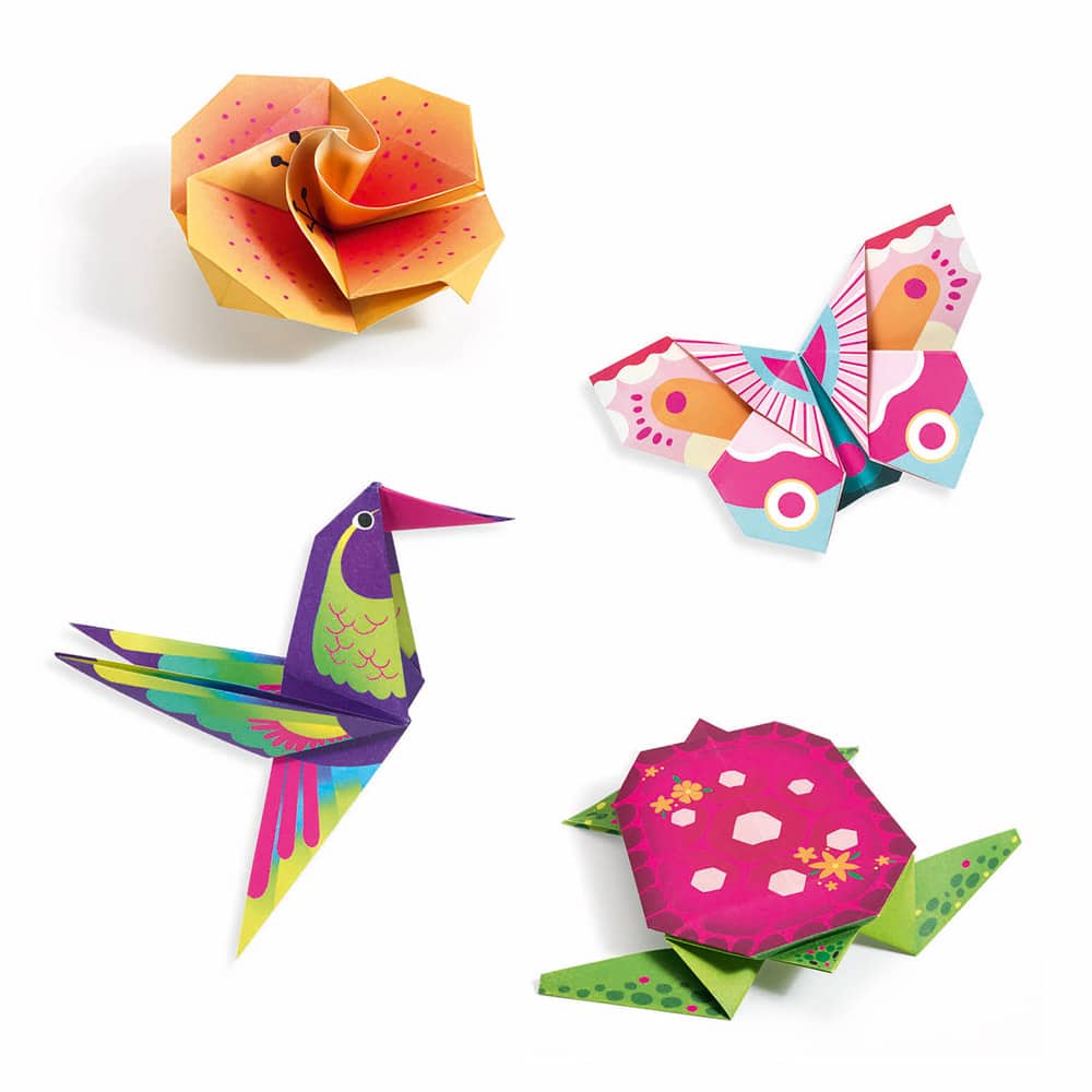 Djeco Κατασκευη Origami Neon Χρωματα 'Τροπικα Ζωακια Και Λουλουδια'