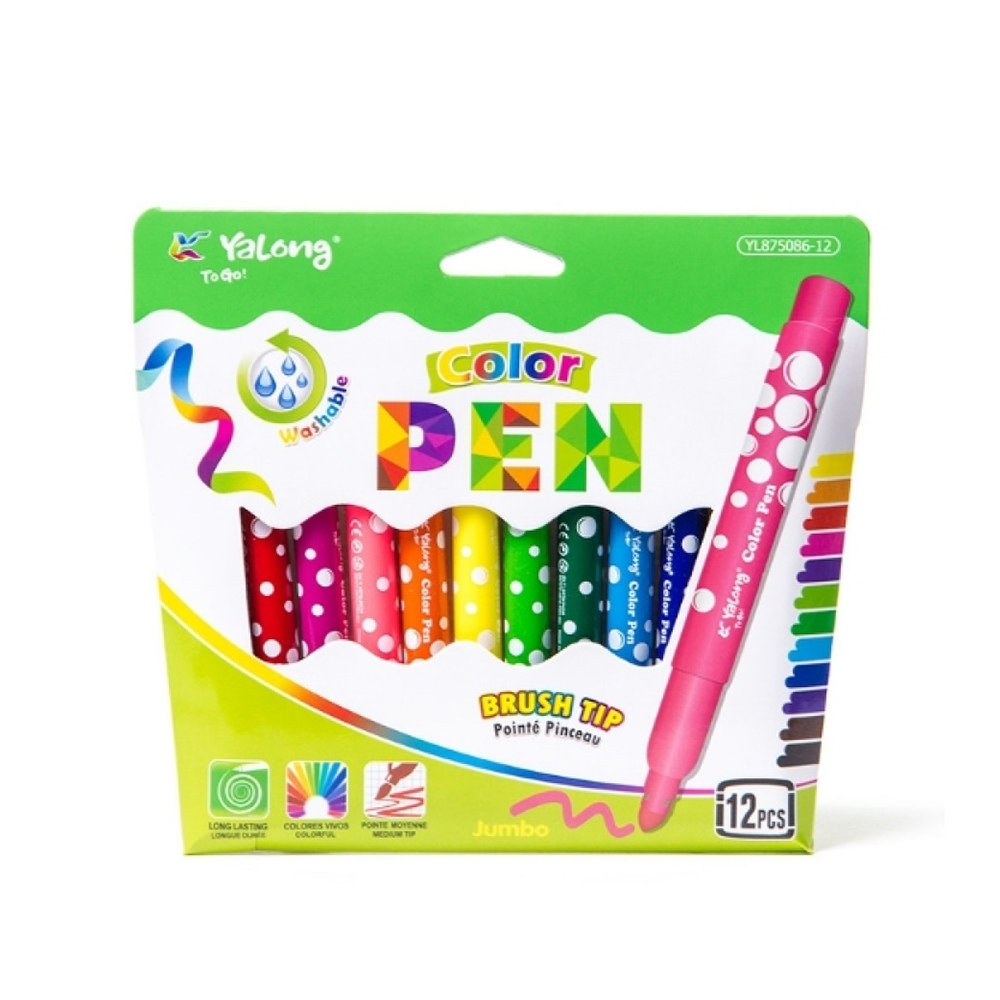 YalongYalong Μαρκαδόροι Jumbo Πλενόμενοι Pen 12Τμχpapell.gr