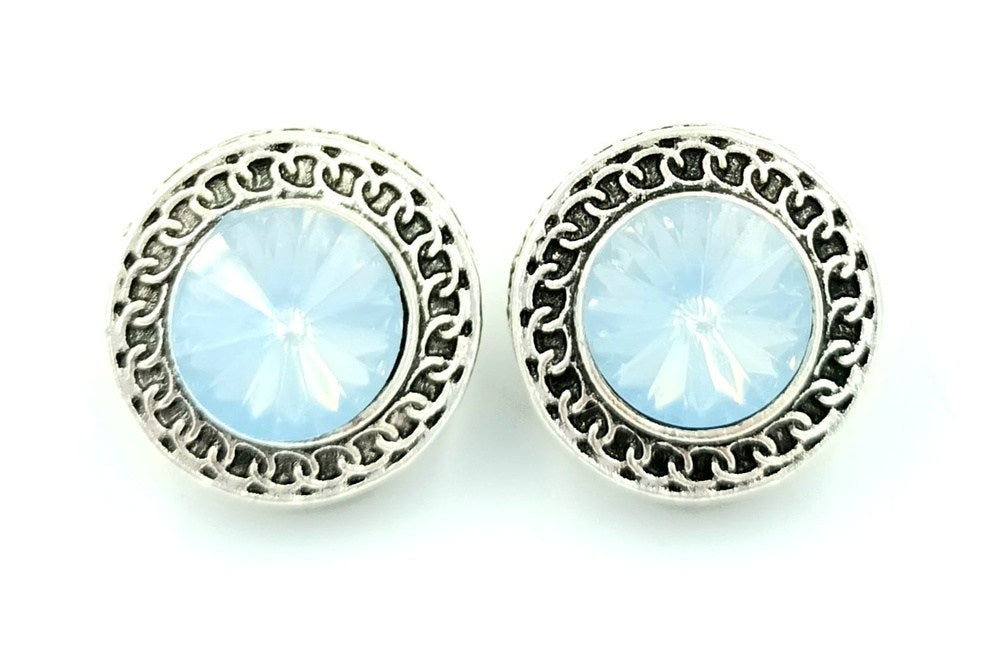 Σκουλαρικια Στρογγυλα Με Ασημι Περιγραμμα Και Μεγαλο Πετραδι Φ2Cm