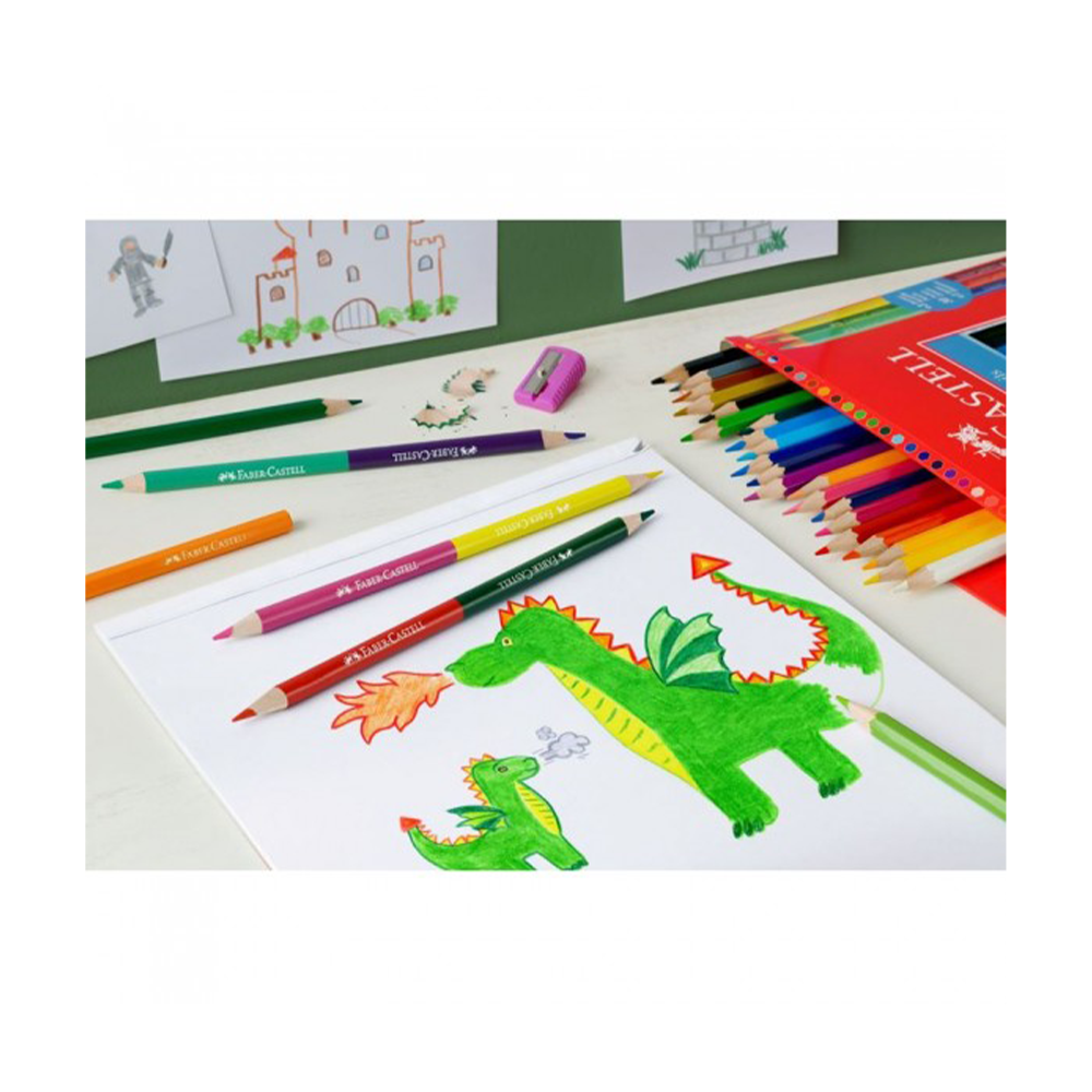 Faber-Castell Ξυλομπογιές Κάστρο Σετ 24 Χρώματα + 3 Δίχρωμες Ξυλομπογιές + Ξύστρα