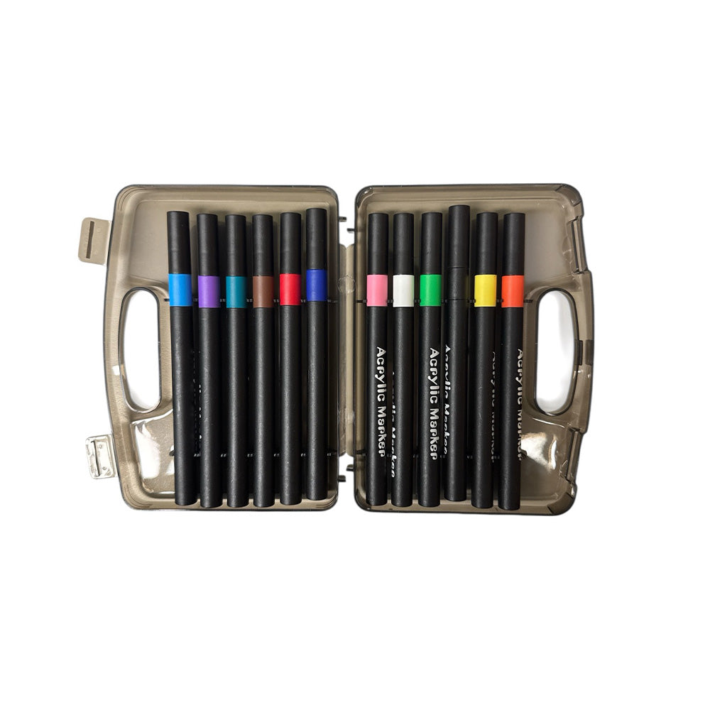 Σετ Ακρυλικοί Μαρκαδόροι Ζωγραφικής 12 Τμχ σε Μαύρο Κουτί